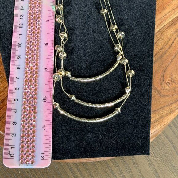 Layered Gold Multi-Strand Necklace with Bar & Bead Details - Picture 7 of 7